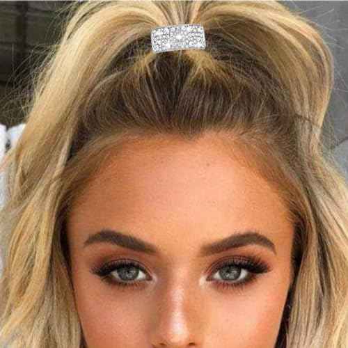 YISSION 4Pcs Sparkly Rhinestone Hair Ties Ponytail Holder Elastics Scrunchies Fancy Crystal Hair Ties for Thin Thick Hair Rhinestone Hair Accessories for Women Girls Silver