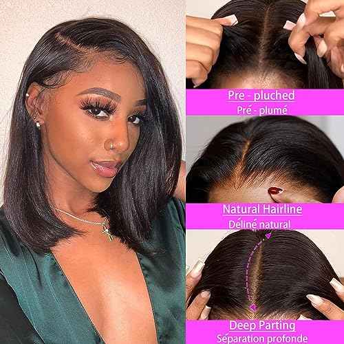 14 Inch Bob Wig Human Hair 13x4 HD Transparent Lace Front Wigs Human Hair Pre Plucked with Baby Hair Glueless Wigs Human Hair 180% Density Straight Frontal Lace Wigs for Women Natural Color