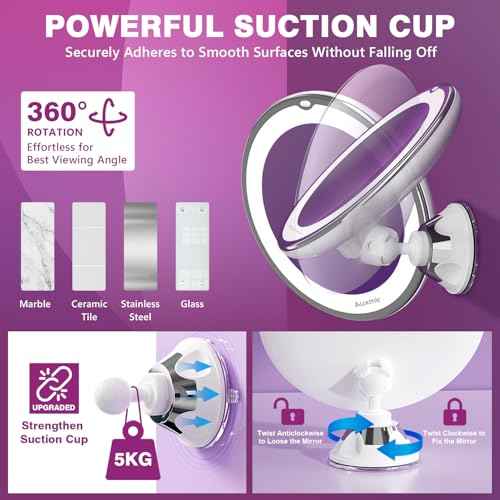 Auxmir 2025 Upgraded 30X Magnifying Mirror with Light, Makeup Mirror with 2-Level Lights, Vanity Mirror with Power Suction Cup and Tweezers, 360¡Æ Swivel, Portable Bathroom Mirror for Home Travel