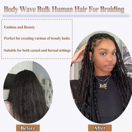 YWIGS Human Hair Braiding Hair for Boho Braids 100G Unprocessed Boho Body Wave Human Hair for Braiding NC 20inch