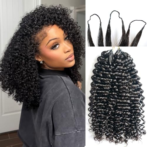 Pre-Separated Crochet Hair Extensions Knotless Curly Crochet Hair Extensions Real Human Hair With String for Braiding Reusable Fullness Deep Curly Feather Crochet Human Hair for Women 22inch 50g