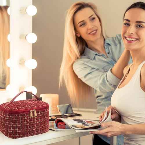 Travel Makeup Bag,High Capacity Toiletries Travel Bag,Waterproof And Wear-Resistant Portable Cosmetic Organizer,With Comfortable Handle,Suitable for Ladies And Girls (Red)