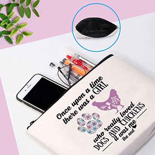 GJTIM Chicken Makeup Bag for Women Dog Gift Farmer Zipper Pouch for Dog Mom Chicken Lover (Dogs Chickens Bag)