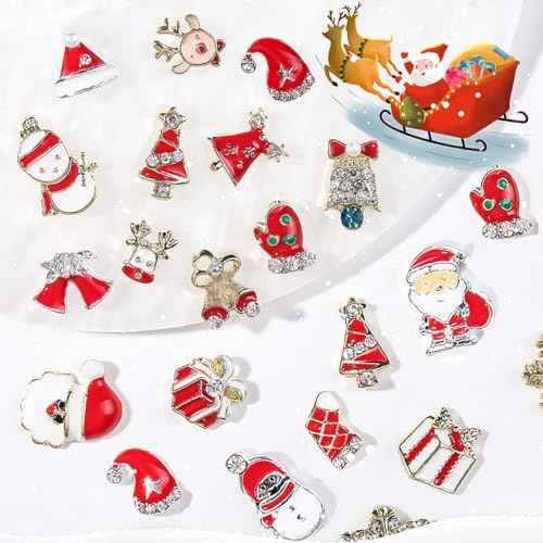 Christmas Nail Charms 3D Snowman Reindeer Bell Santa Nail Rhinestones Shiny Christmas Tree Gloves Hat Gift Box Design Nail Gems Jewelry Cute Elk Nail Charms for Women Acrylic Nail DIY Supplies 16Pcs