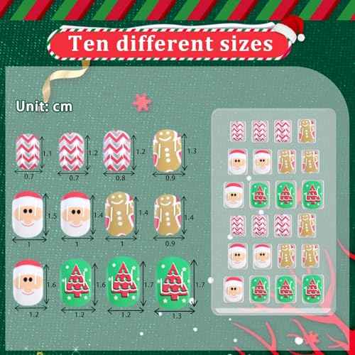 SIUSIO 120Pcs 5 Pack Press on Nails kids Children Acrylic Fake Nails Cute Pre-glue Full Cover Gradient Color Rainbow Short Stick On False Nail Art Kits Set for Kids Little Girls - Christmas Elves