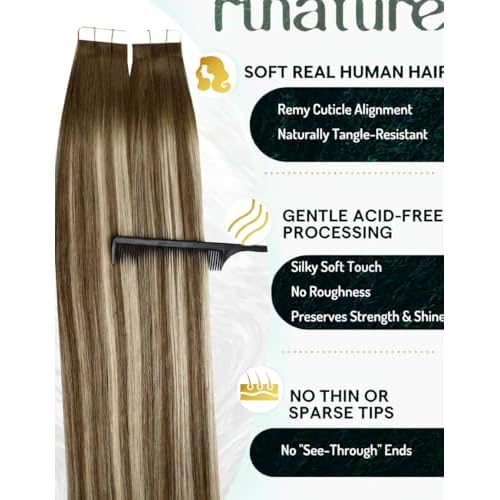 RUNATURE Tape in Hair Extensions Balayage, Human Hair Tape in Extensions for Long Hair, 20 Inch 50g 20pcs Brown to Blonde Tape Ins Human Hair Extensions, Straight Soft Texture, Easy to Apply
