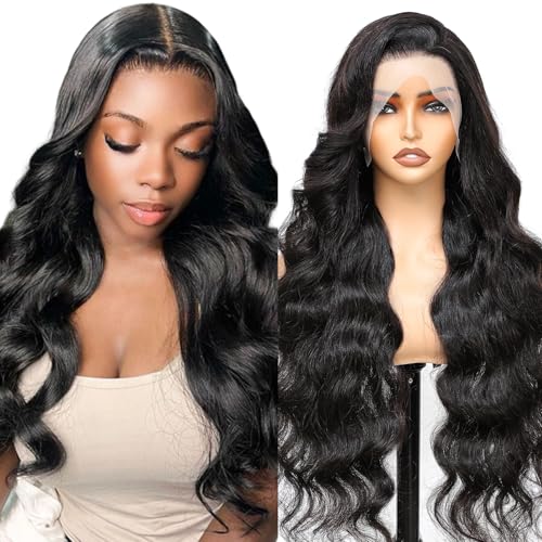 Body Wave Lace Front Wigs Human Hair 13x4 HD Lace Frontal Body Wave Human Hair Wig for Women 180% Density Brazilian Virgin Hair Pre Plucked Glueless Body Wave Wig Natural Black 22inch