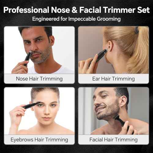 RUIM 3-in-1 Nose Hair Trimmer for Men & Women, Painless Eyebrow Ear Face Groomer, USB-C Fast Charge Waterproof with LED Display, Shower-Safe Travel Kit Gift for Dad Christmas