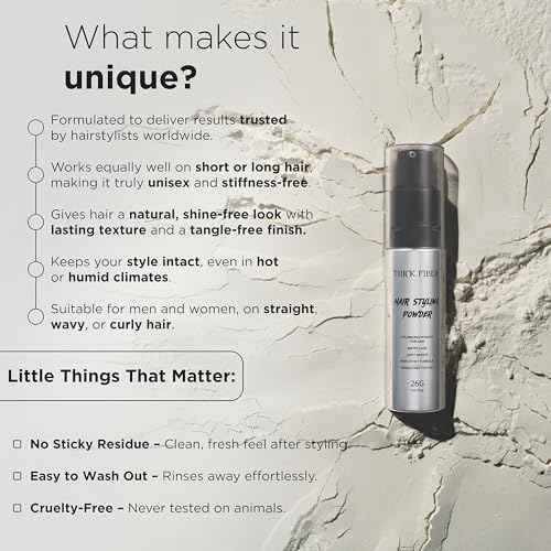 Thick Fiber Hair Styling Powder ? Tangle-Free, Non-Sticky, No White Residue ? Infused Clay-Based Powder for Volumizing & Texturizing ? Matte Finish for Women and Men ? Medium Hold ? 26g