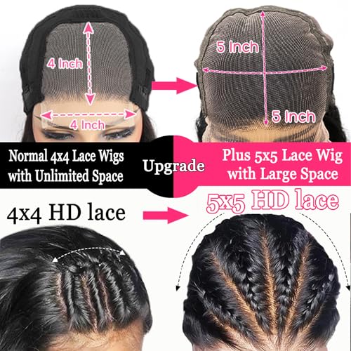 5x5 Glueless Wigs Wear and Go Wigs Human Hair Pre Plucked Lace Closure Wigs Human Hair Glueless Body Wave Lace Front Wigs Human Hair for Black Women Natural Color 180% Density 18 Inch