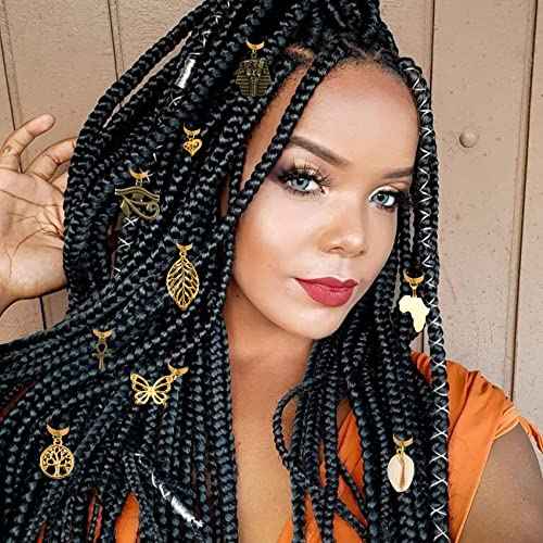 Messen 20 PCS Locs Braids Hair Cuffs 15 Styles Vintage African Pendant Charms Butterfly Shell DIY Hair Accessories (Bronze and Gold)