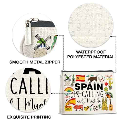 Spain Souvenirs Cosmetic Bag - Spain Travel Gifts for Women Girls Zipper Makeup Pouch Small Makeup Bag (1Pcs)