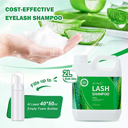 Eyelash Extension Cleanser Aloe 2L Natural Lash Extension Shampoo Professional Eyelid Foaming Cleanser Paraben & Sulfate Free Non-lrritating with Salon and Home Care