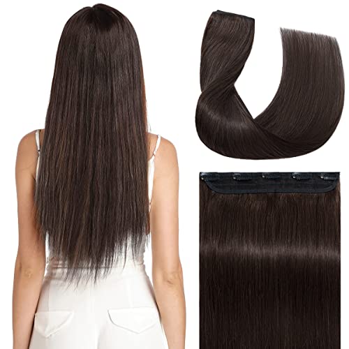 S-noilite One Piece Clip in Extensions Human Hair 5 Clips 3/4 Full Head Dark Brown Hair Extension for Women,One-Piece Design Clip on Hairpieces 18 Inch 90g