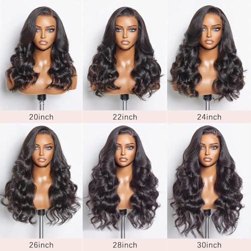 13x4 Body Wave Lace Front Wigs Human Hair Pre Plucked with Baby Hair 180% Density 13x4 HD Transparent Lace Front Wigs for Black Women Natural Black Wigs(26inch)