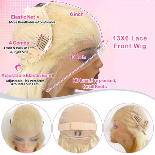 613 Body Wave Blonde Lace Front, PrePlucked, 24" HD Human Hair Wig - 13x6, 200 Density