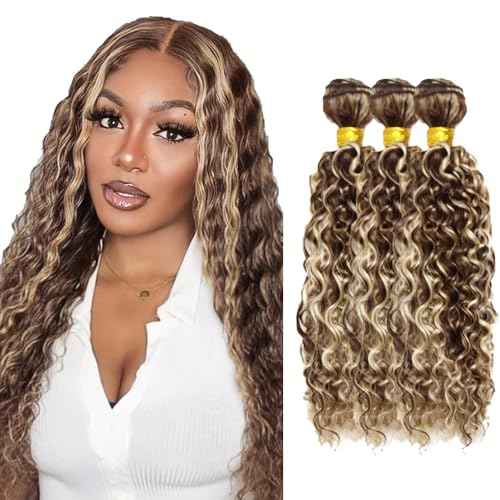 P4613 Human Hair Bundles Blonde Water Wave 3 Bundle 20 22 24 inch 2 Tone #4 and 613 Bundle Brazilian Virgin Hair Extensions