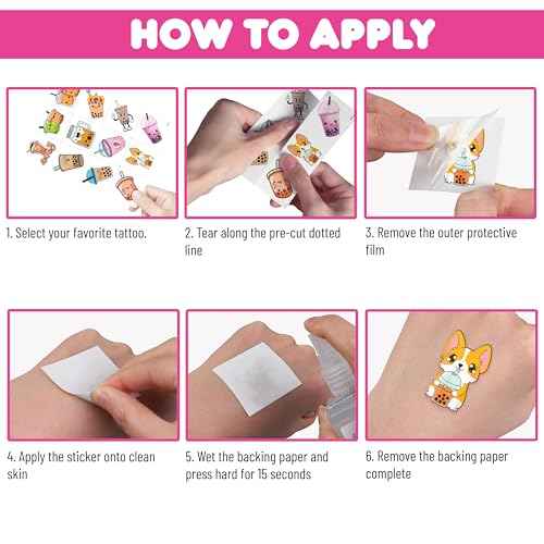 96 PCS Funny Bubble Boba Milk Tea Pre-cut Temporary Tattoos Sticker Theme Birthday Party Decorations Supplies Decor Favors Gifts Boys Girls Adults Cute Tattoo School Reward Prizes Christmas Carnival