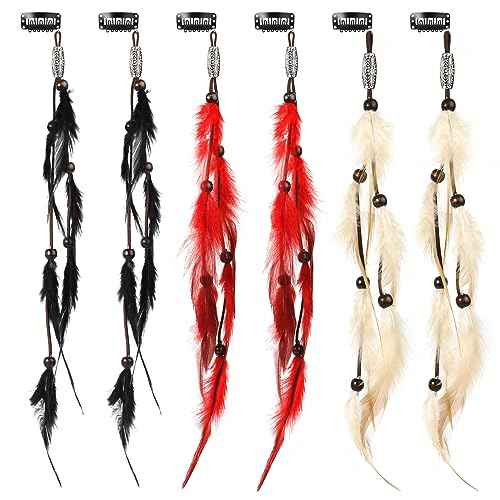 6 Pack Feather Hair Clips Handmade Hippie Feather Headband Boho Hair Extensions with Clip Comb Feathers Hairpin Headdress Accessories for Women.