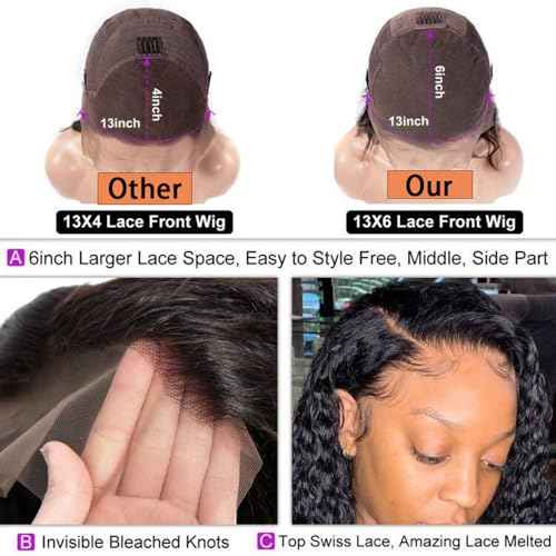 Nakkia 13x6 Deep Wave Bob Lace Front Wig Human Hair 13x6 Lace Frontal Wigs 180% Density Curly Bob Wig Human Hair Pre Plucked for Women Natural Black 12 Inch