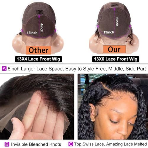 Nakkia 26 Inch Deep Wave Lace Front Wigs Human Hair 13x6 HD Transparent Lace Frontal Wig 180% Density Deep Curly Wet and Wavy Human Hair Pre Plucked Glueless Wigs for Women Natural Color