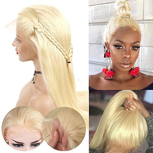 613 Blonde 13x4 Lace Front Wig Human Hair Pre Plucked Brazilian Straight 613 Blonde Human Hair Wigs for Women 150% Density Transparent Lace Frontal Wig with Baby Hair (16 inch, 13x4 Straight)
