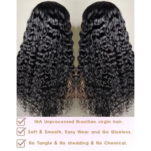 Glueless Wigs Human Hair Pre Plucked Pre Cut Deep Wave Lace Front Wigs Human Hair 5x5 HD Lace Closure Wig 180 Density Wear and Go Wig for Black Women Beginner Friendly 22 Inch