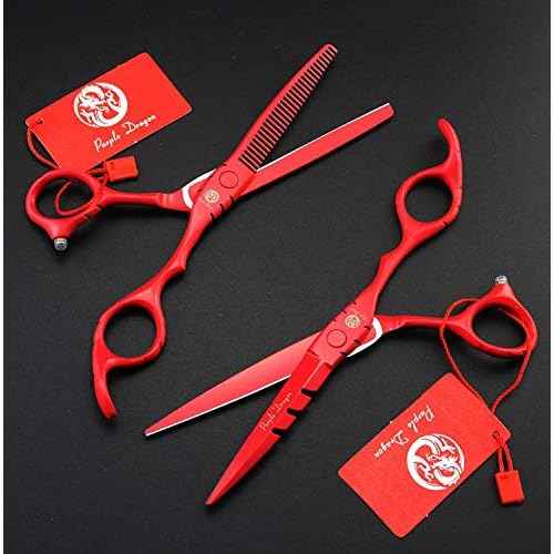 Purple Dragon Professional Japan 440C Hair Salon Cutting Shear and Barber Thinning Scissor Hairdressing Shear Set with Bag