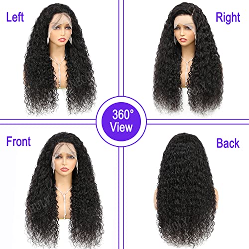 Water Wave Lace Front Wigs Human Hair 180% Density Pre Plucked with Baby Hair 13x4 Hd Transparent Water Wave Lace Frontal Wigs 22Inch Wear and go Glueless Wet and Wavy Wig for Women