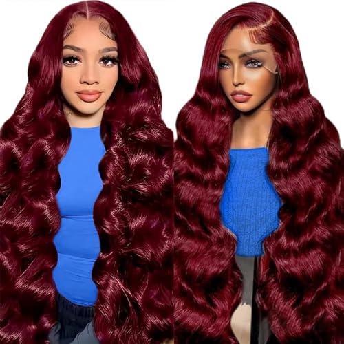 99j Burgundy Lace Front Wigs Human Hair 13x4 Body Wave Lace Front Wigs Human Hair Pre Plucked Glueless Red Wig Wine Red Wig for Women 180% Density 26Inch