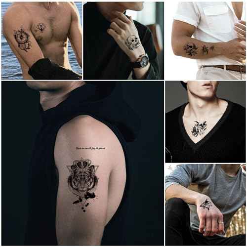 Cerlaza 112 Sheets Temporary Tattoos for Adult Men, Fake Tattoos for Neck Arm Finger, Tatuajes Temporales Tiger Wolf Lion Dragon Halloween Tattoo Stickers