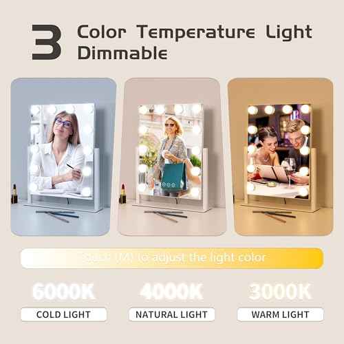 Vanity Mirror with Lights,Lighted Vanity Mirror with 12 Dimmable Bulbs for Dressing Room & Bedroom,3 Color Lighting,Modes Detachable 10x Magnification 360¡ÆRatation (White) 14.6" L x 17" W