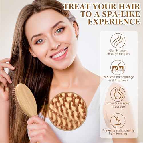 Meanplan 40 Pack Bamboo Hair Brush Bulk Mini Wood Hairbrushes for Women Hair Growth Detangle Tail Comb Paddle Hairbrush for Massaging Scalp Women Men Wedding(Round Head)