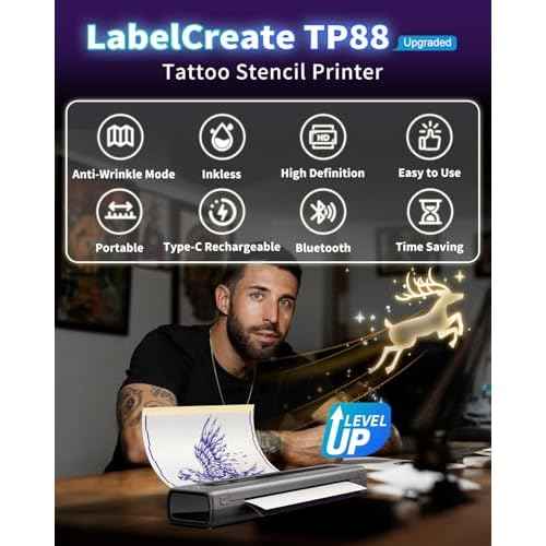 TP88 Wireless Tattoo Transfer Stencil Printer, Thermal Tattoo Machine with 10pcs Free Stencil Paper, Compatible with Smartphone & PC, Portable Printer for Artists & Beginners, Gray