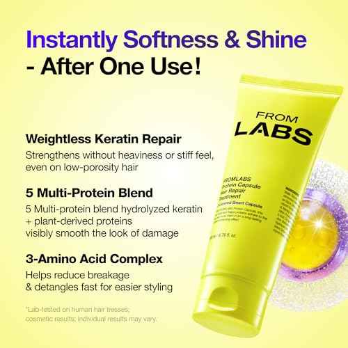 FROMLABS Protein Capsule Hair Repair Treatment, 3-Minute Keratin Hair Mask & Deep Conditioner for Damaged, Repair & Strengthen, Instant Detangling, Anti-Frizz, Low-pH, Fine-Hair Safe, 6.76 fl oz