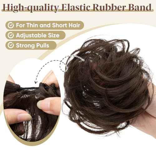 CJL HAIR 2PCs Small Cute Messy Bun Hair Piece for Thin Hair Women Mini Synthetic Curly Bun Scrunchies Updo Hairpieces Black