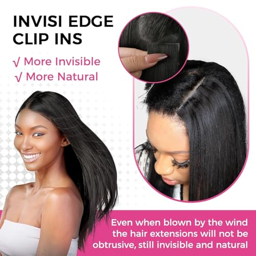 Lashey Invisi Edge Clip in Hair Extensions, 7pcs 110g Silky Straight Seamless Clip in Hair Extensions Human Hair 14 Inch Natural Black Hair with Invisible Soft Weft