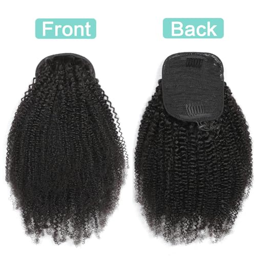 Afro Kinky Curly Drawstring Ponytail 4C for Black Women Human Hair Drawstring Ponytail Extension Natural Black 24Inch