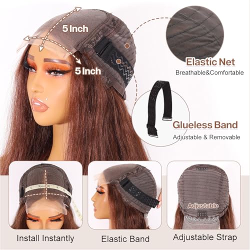 Wear and Go Glueless Bob Wig Human Hair 200% Density 5x5 HD Lace Closure Wigs For Black Women Glueless 5x5 Closure Wigs Human Hair Pre Plucked Bob Brown Color 14 Inch