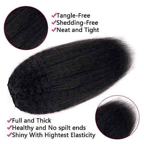 Kinky Straight Clip in Hair Extensions Real Human Hair Clip ins Natural Black Double Weft Clip ins for Women 12 Inch 120g 8pcs Kinky Straight Clip on Extensions Human Hair