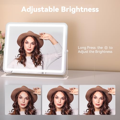 MINISO Vanity Mirror with Lights, 20" x 16" LED Makeup Mirror, Light & Brightness Adjustment, Smart Sensor, 360¡ÆRotation, Aluminum Alloy Metal White Frame, with 10X Magnifying Glass