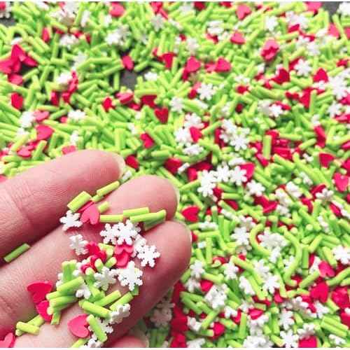 EHOPE Fake Sprinkles Resin Sprinkles Fake Candy Sprinkles Clay Sprinkles Polymer Sprinkles Polymer Clay Slices for Nail Art DIY Crafts Cake Phone Case(40G-Green Sugar granules+ Heart-18)