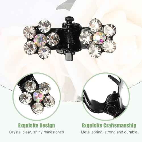 VOCOSTE 12 Pcs Mini Hair Claw Clip, Small Rhinestone Hair Clips, Metal Little Hair Clips for Women and Girl Flower Hair Accessories, White