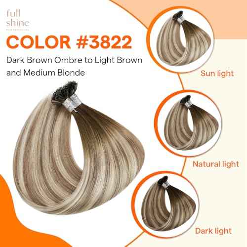 Full Shine K Tip Hair Extensions Real Human Hair 3 Medium Brown Ombre to 8 Ash Brown and 22 Honey Blonde U Tip Hair Extensions Human Hair 40 Grams 14 Inch Remy Hair for Women