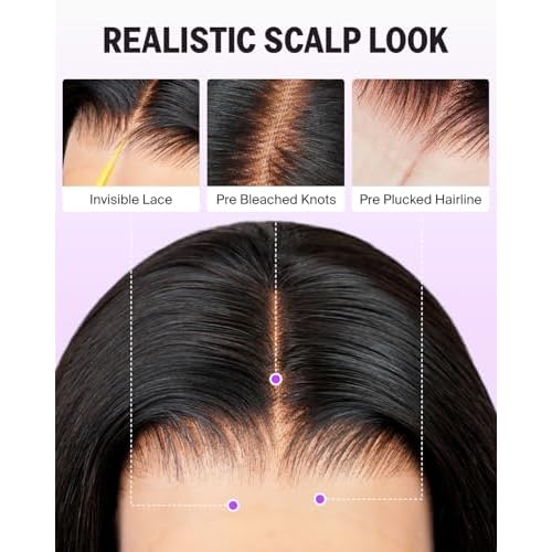 Short Bob Wig Human Hair 13x4 HD Lace Front Wig Human Hair Pre Plucked with Baby Hair 210% Density Natural Black Straight Bob Wigs for Black Women 10 Inch