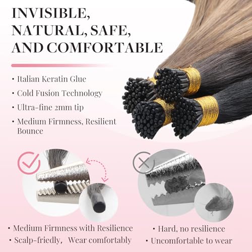 MAXITA I Tip Hair Extensions Human Hair,50g/50s Dark Brown 24 Inch Comfortable Wear, Invisible & Natural Cold Fusion, 100% Remy Human Hair Itip Keratin Hair Extensions