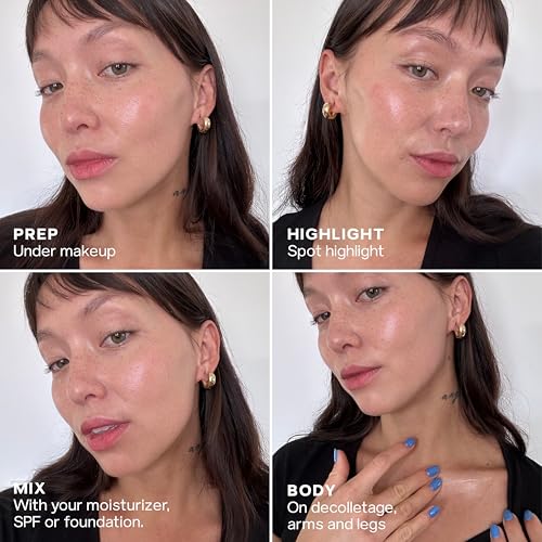 Saie Mini Glowy Super Gel - Hydrating Makeup Primer and Illuminating Glow Serum Enriched with Vitamin C and Squalane Oil - All-Over Liquid Highlighter Makeup for Instant Glass Skin - Starglow (0.5 oz)