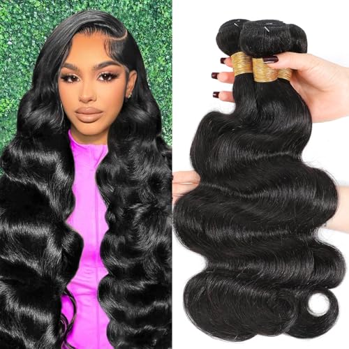 15A Human Hair Bundles 14 16 18 Inch 100% Unprocessed Brazilian Virgin Hair Glossy Quick Weave Body Wave 3 Bundles Deals Natural Black Extensions