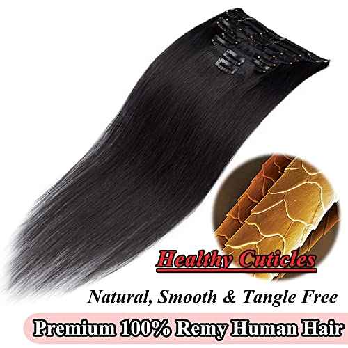 MY-LADY Clip in Hair Extensions Real Human Hair Jet Black 20 Inch 80g Remy Hair 8pcs Weft Balayage Full Head Silky Natural Straight for Women