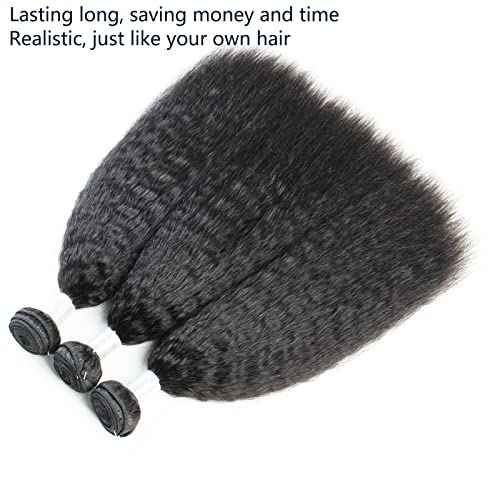 18 inch Kinky Straight Bundles Human Hair Yaki Straight Bundles Weave Single Remy Hair Bundle Real 100% Unprocessed Brazilian Virgin Hair 1 Bundle Natural Black Color